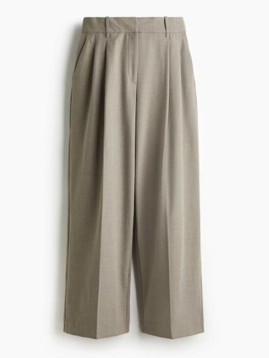 H&M Pants - H&M Wide Leg Pleated Trousers in Taupe